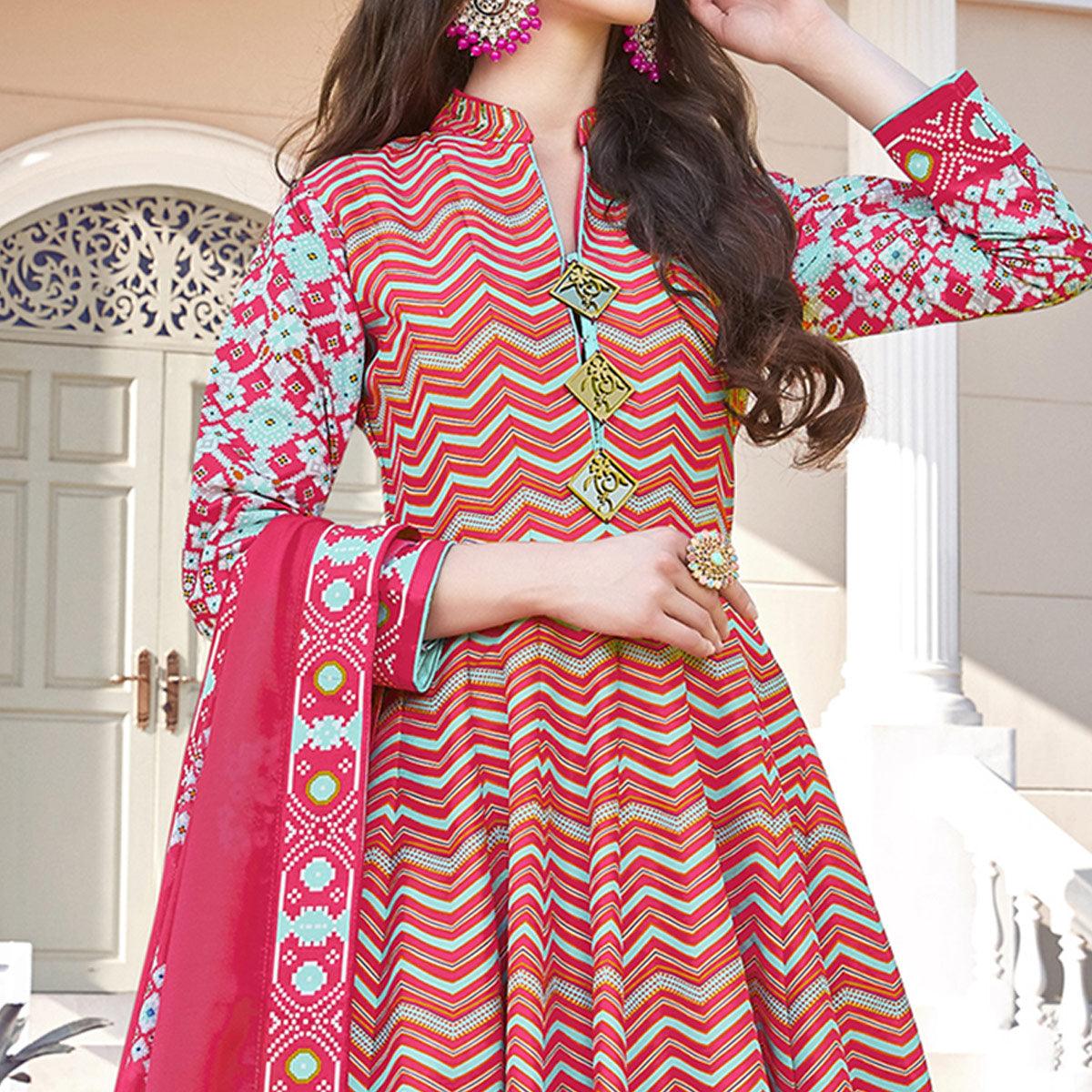 Arresting Pink Colored Partywear Designer Digital Patola Print Killer Silk Anarkali Suit - Peachmode