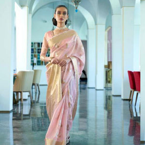 Arresting Pink Coloured Partywear Organza weaving Saree - Peachmode