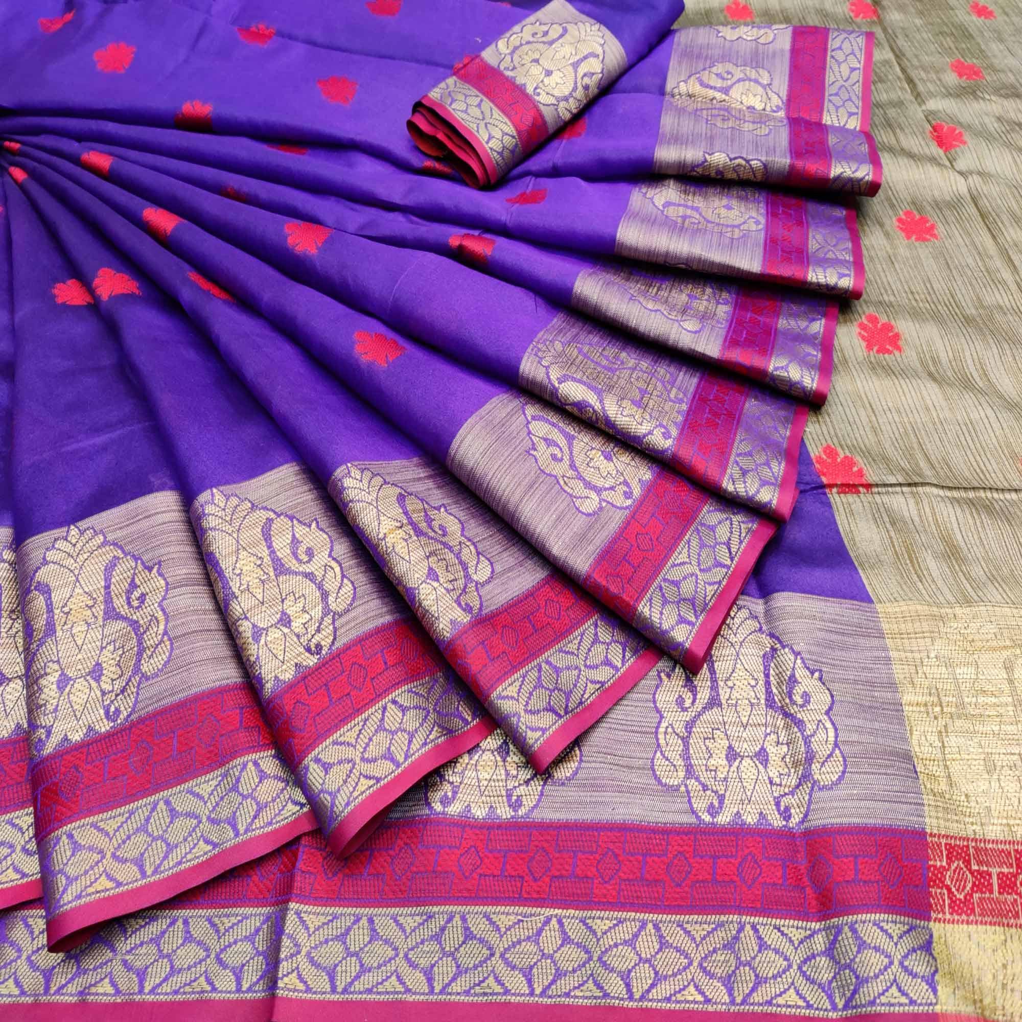 Arresting Purple Colored Festive Wear Woven Art Silk Saree - Peachmode