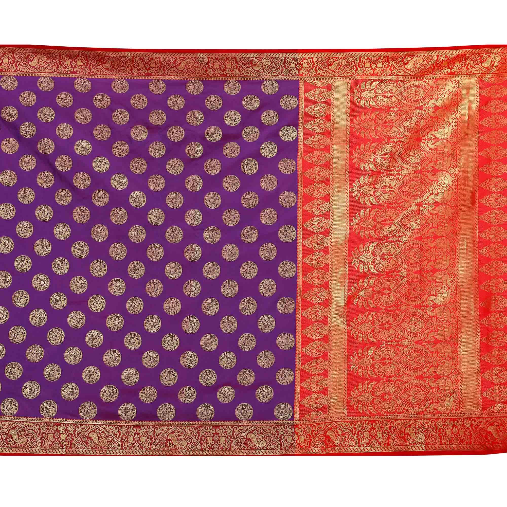 Arresting Purple Colored Festive Wear Woven Art Silk Saree - Peachmode