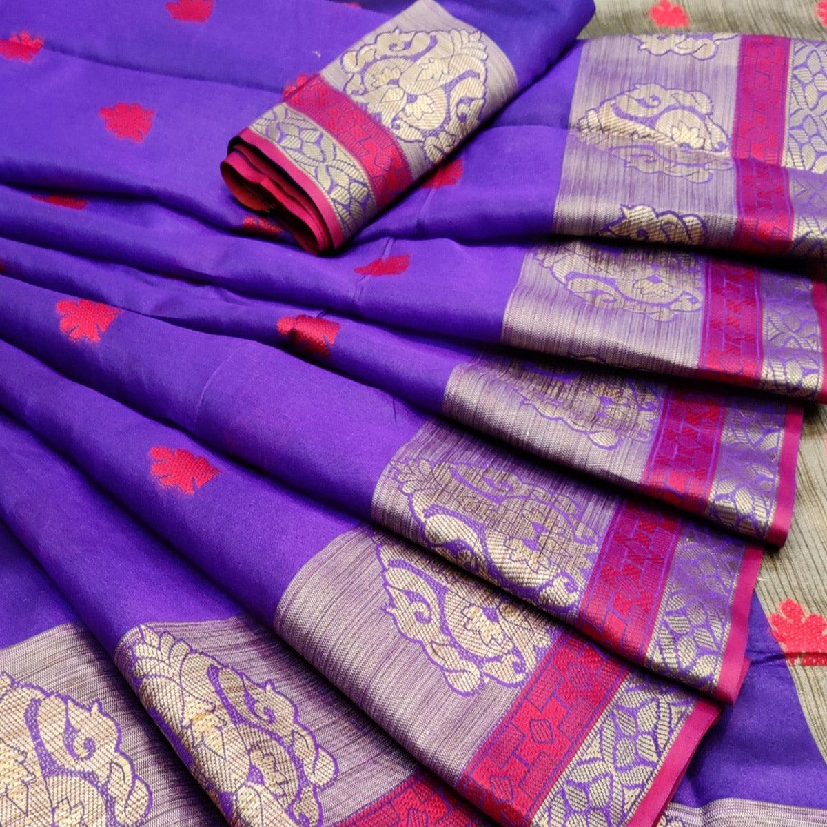 Arresting Purple Colored Festive Wear Woven Art Silk Saree - Peachmode