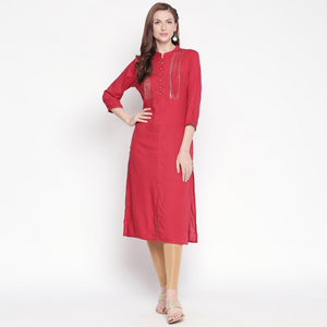 Arresting Red Colored Casual Wear Cotton Kurti - Peachmode