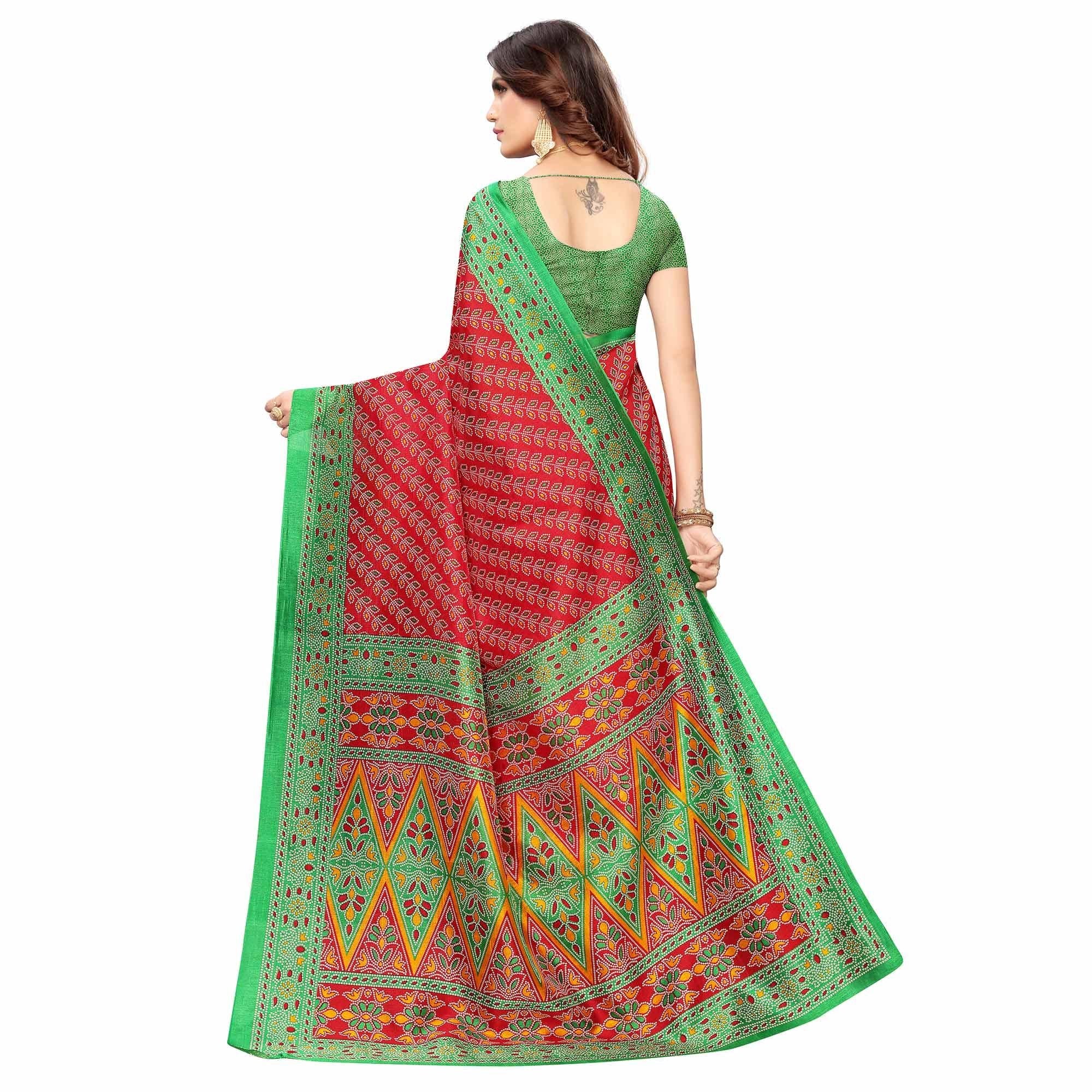 Arresting Red Colored Casual Wear Printed Art Silk Saree - Peachmode