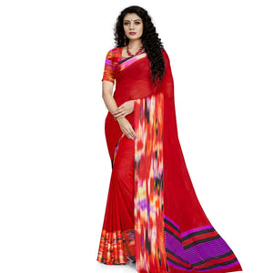 Arresting Red Colored Casual Wear Printed Georgette Saree - Peachmode