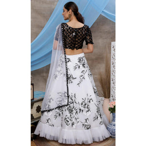 Arresting White-Black Colored Party Wear Embroidered Soft Organza Lehenga Choli - Peachmode