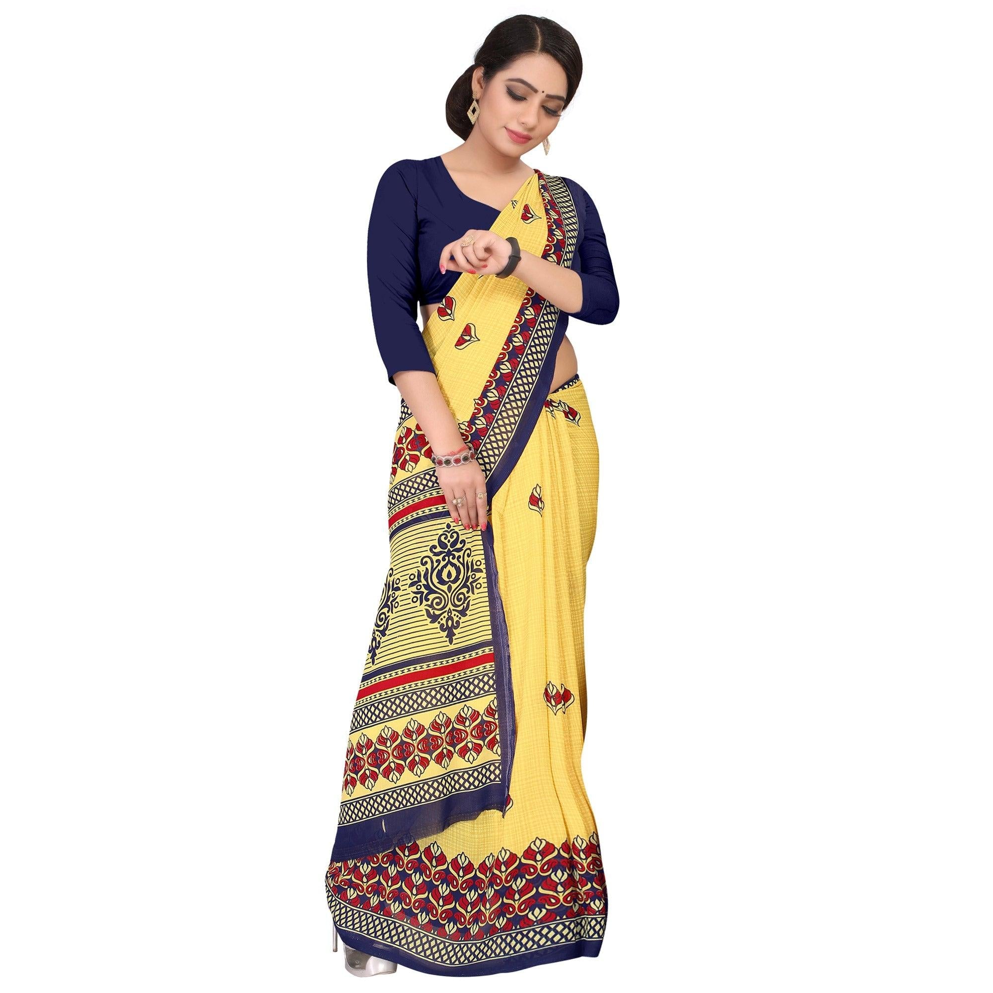 Arresting Yellow Colored Casual Wear Printed Georgette Saree - Peachmode