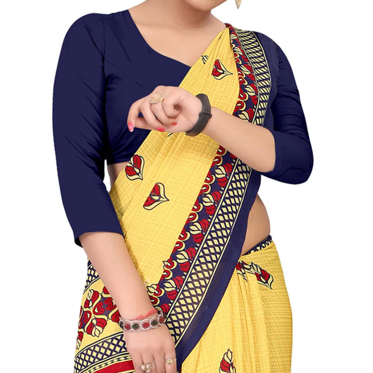 Arresting Yellow Colored Casual Wear Printed Georgette Saree - Peachmode