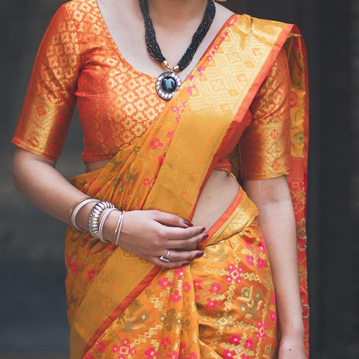 Arresting Yellow Colored Festive Wear Designer Woven Patola Silk Saree - Peachmode