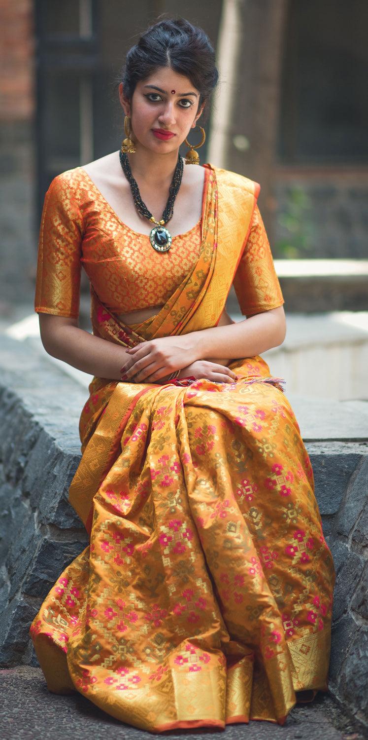 Arresting Yellow Colored Festive Wear Designer Woven Patola Silk Saree - Peachmode