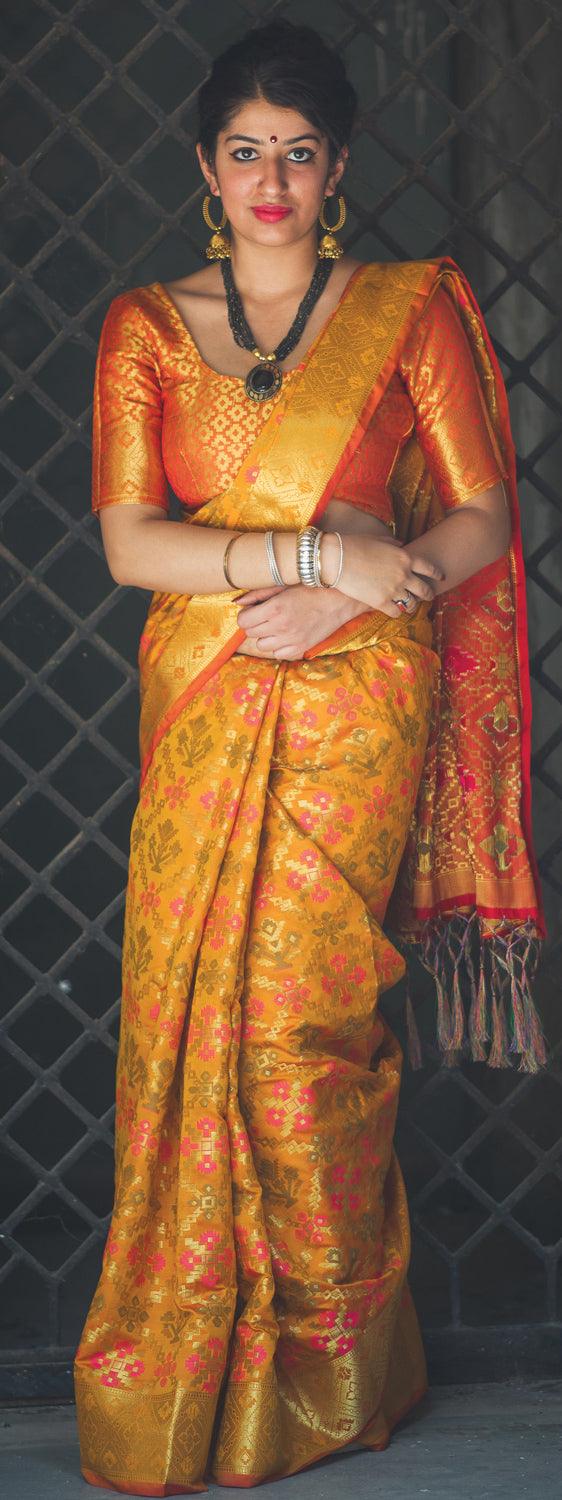 Arresting Yellow Colored Festive Wear Designer Woven Patola Silk Saree - Peachmode
