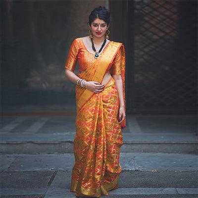 Arresting Yellow Colored Festive Wear Designer Woven Patola Silk Saree - Peachmode