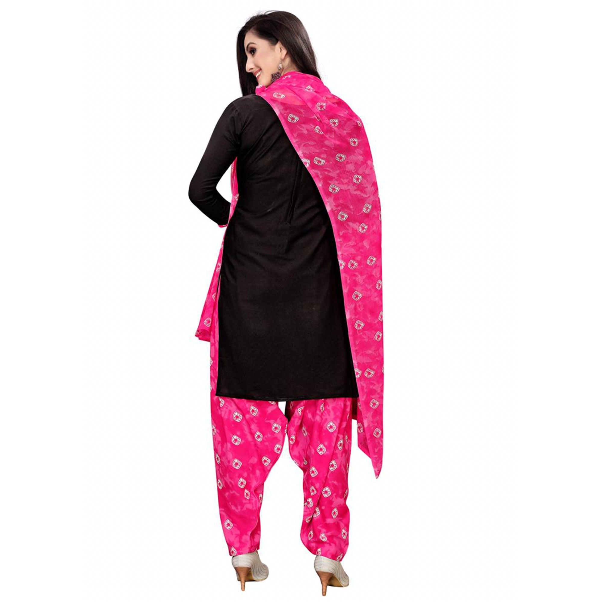 Attractive Black & Pink Colored Casual Wear Printed Crepe Salwar Suit - Peachmode