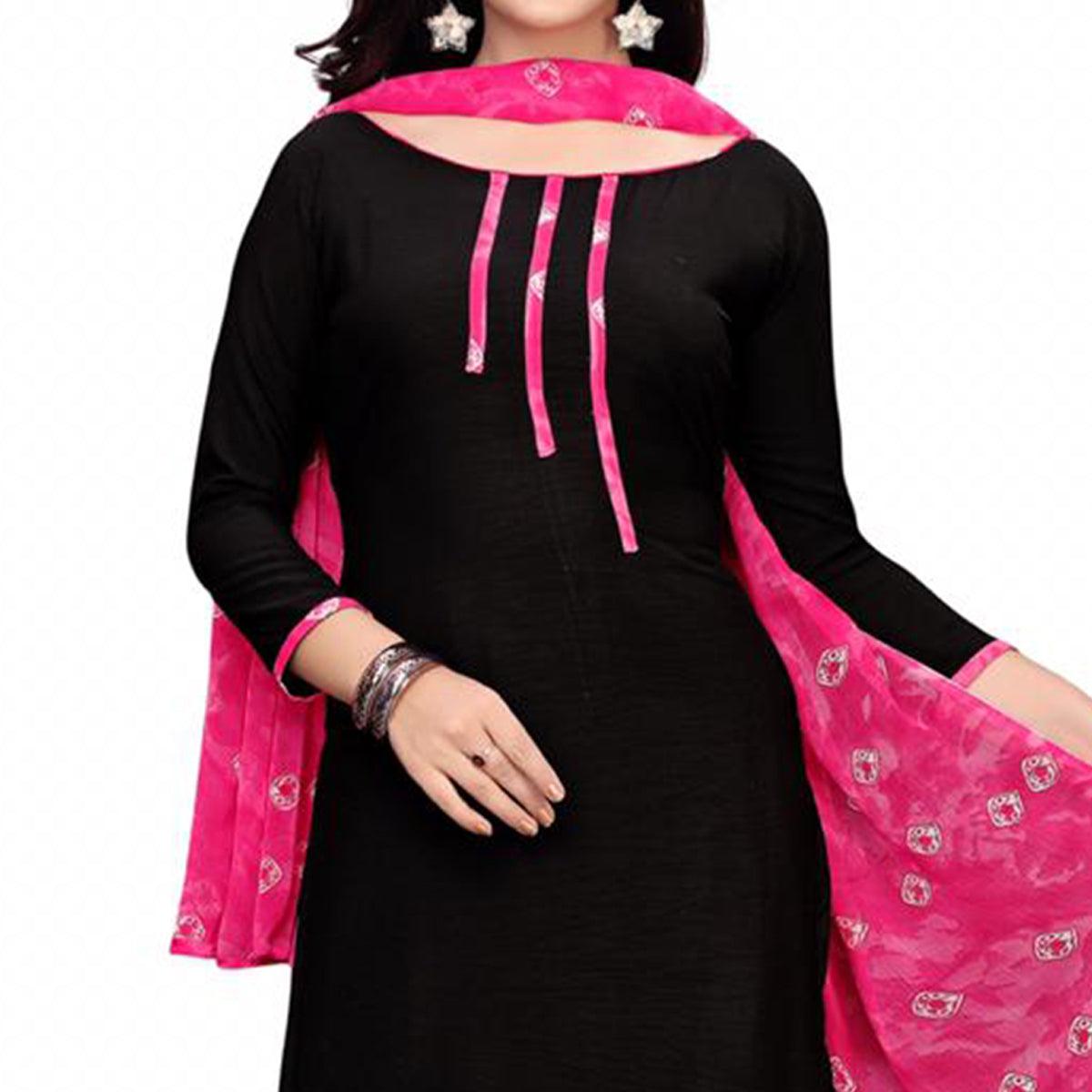 Attractive Black & Pink Colored Casual Wear Printed Crepe Salwar Suit - Peachmode