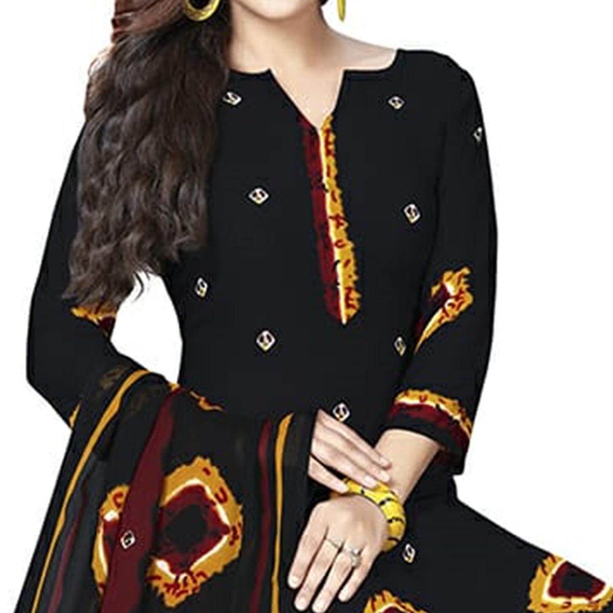 Attractive Black Colored Casual Printed Crepe Patiala Dress Material - Peachmode