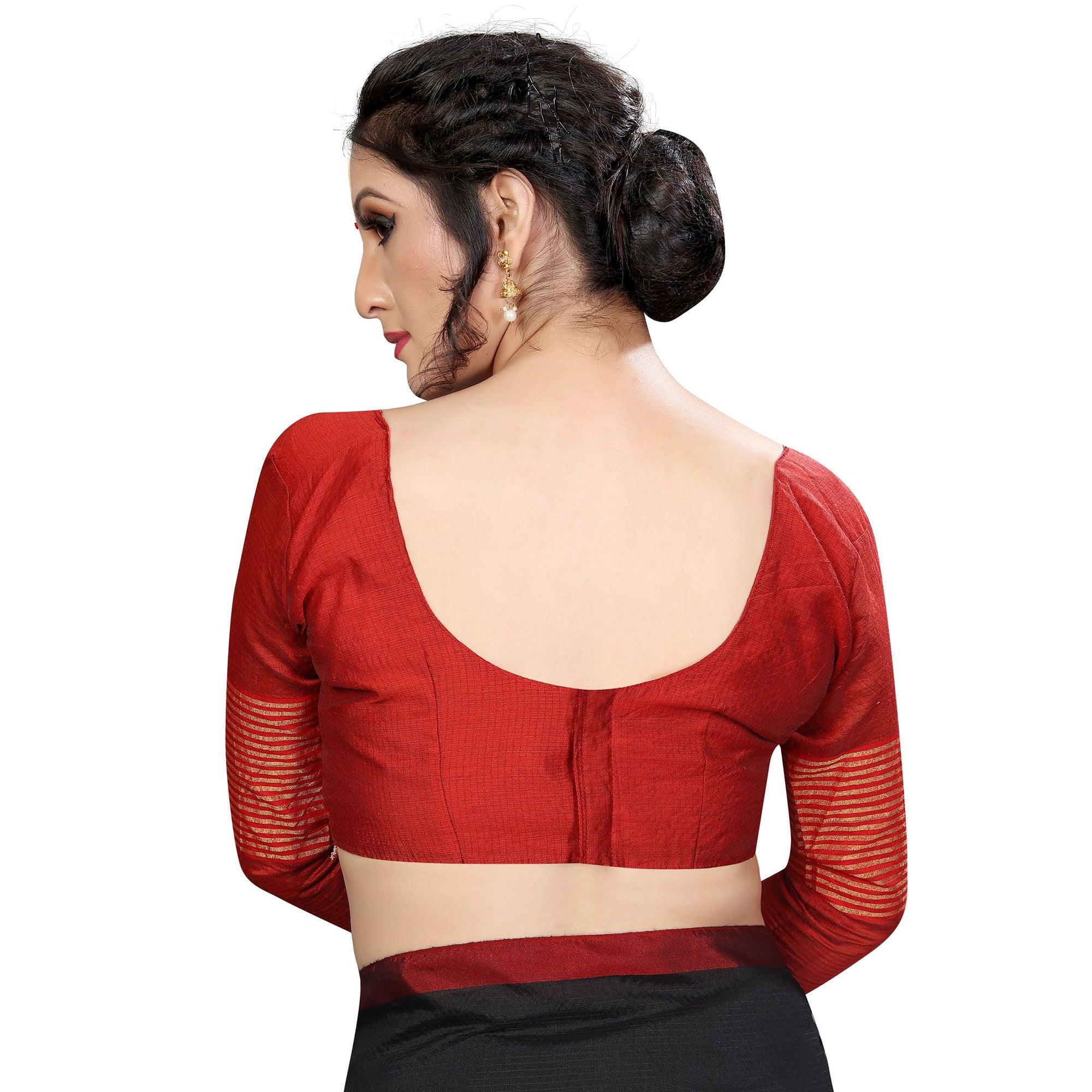 Attractive Black Colored Festive Wear Cotton Saree - Peachmode