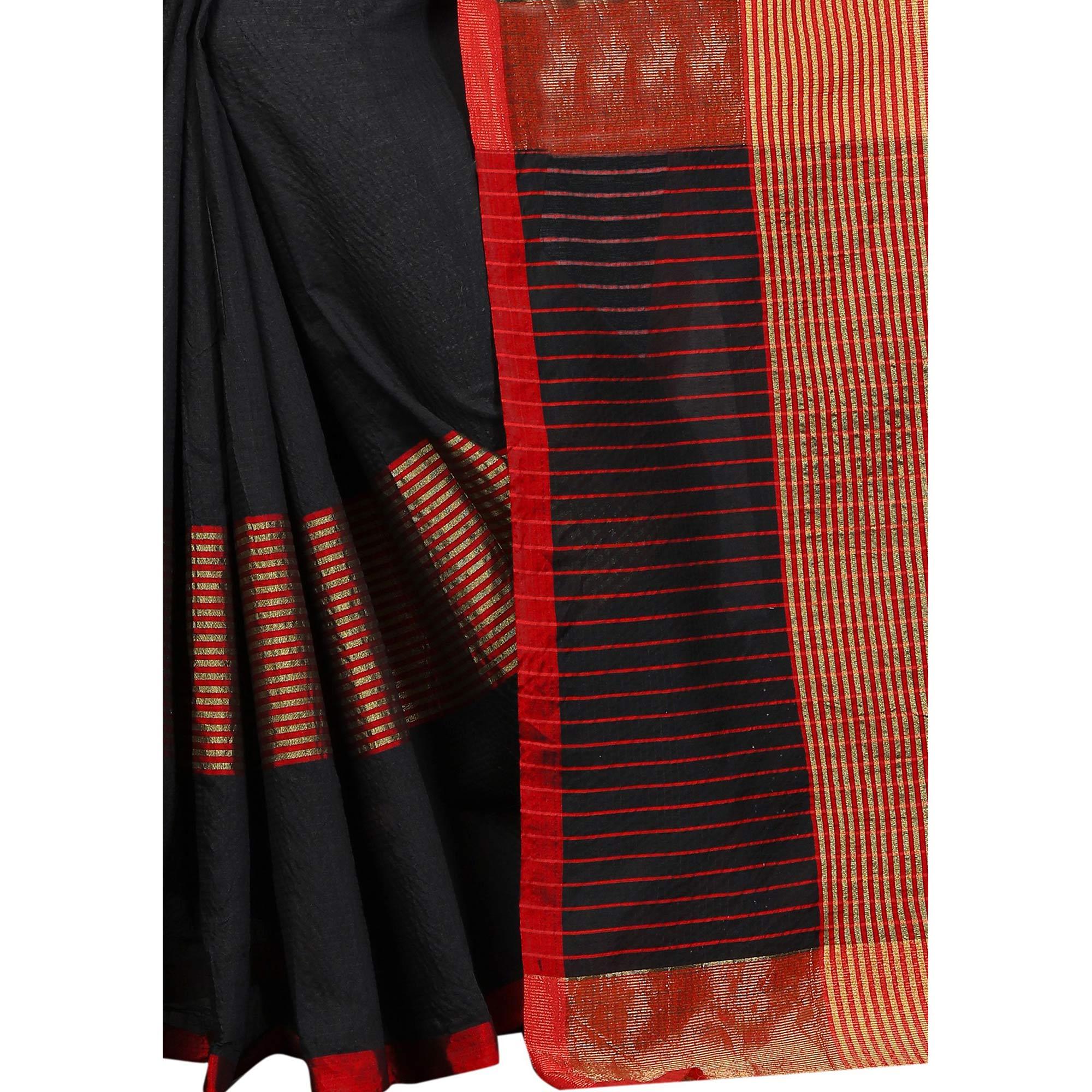 Attractive Black Colored Festive Wear Cotton Saree - Peachmode