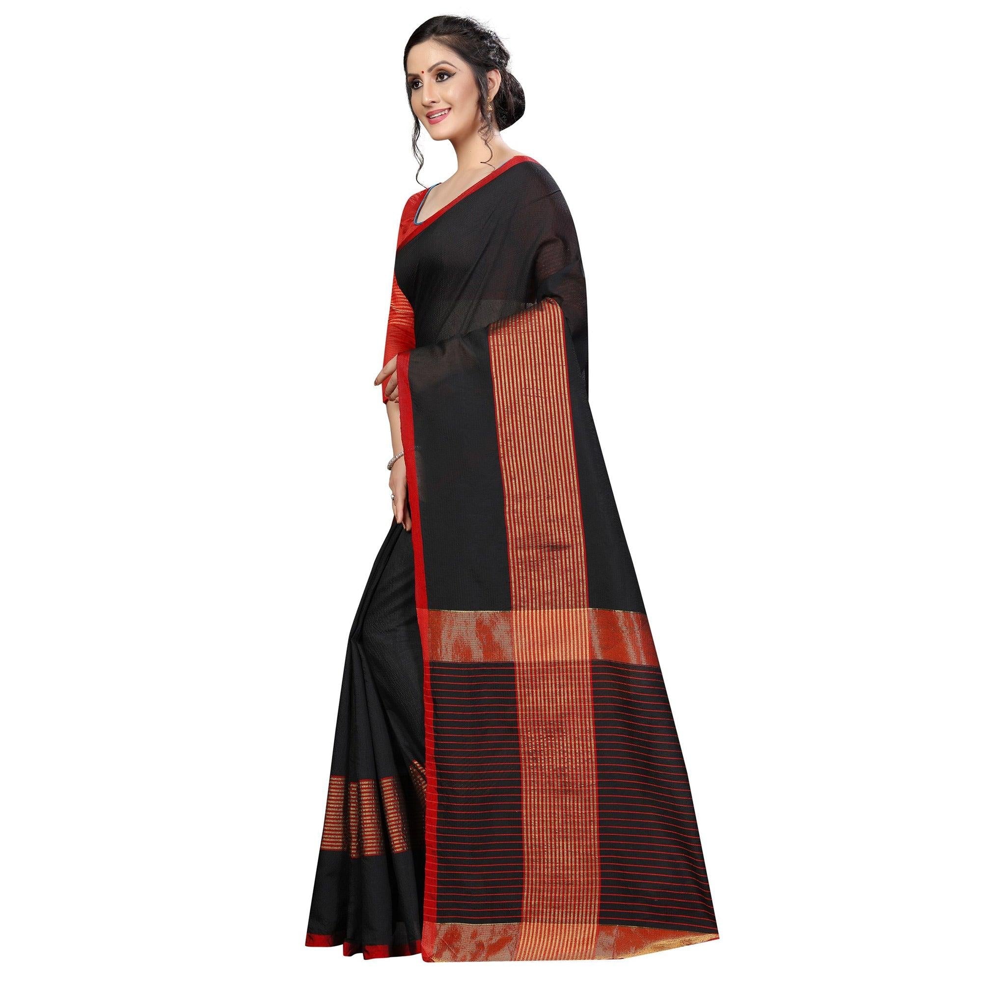 Attractive Black Colored Festive Wear Cotton Saree - Peachmode