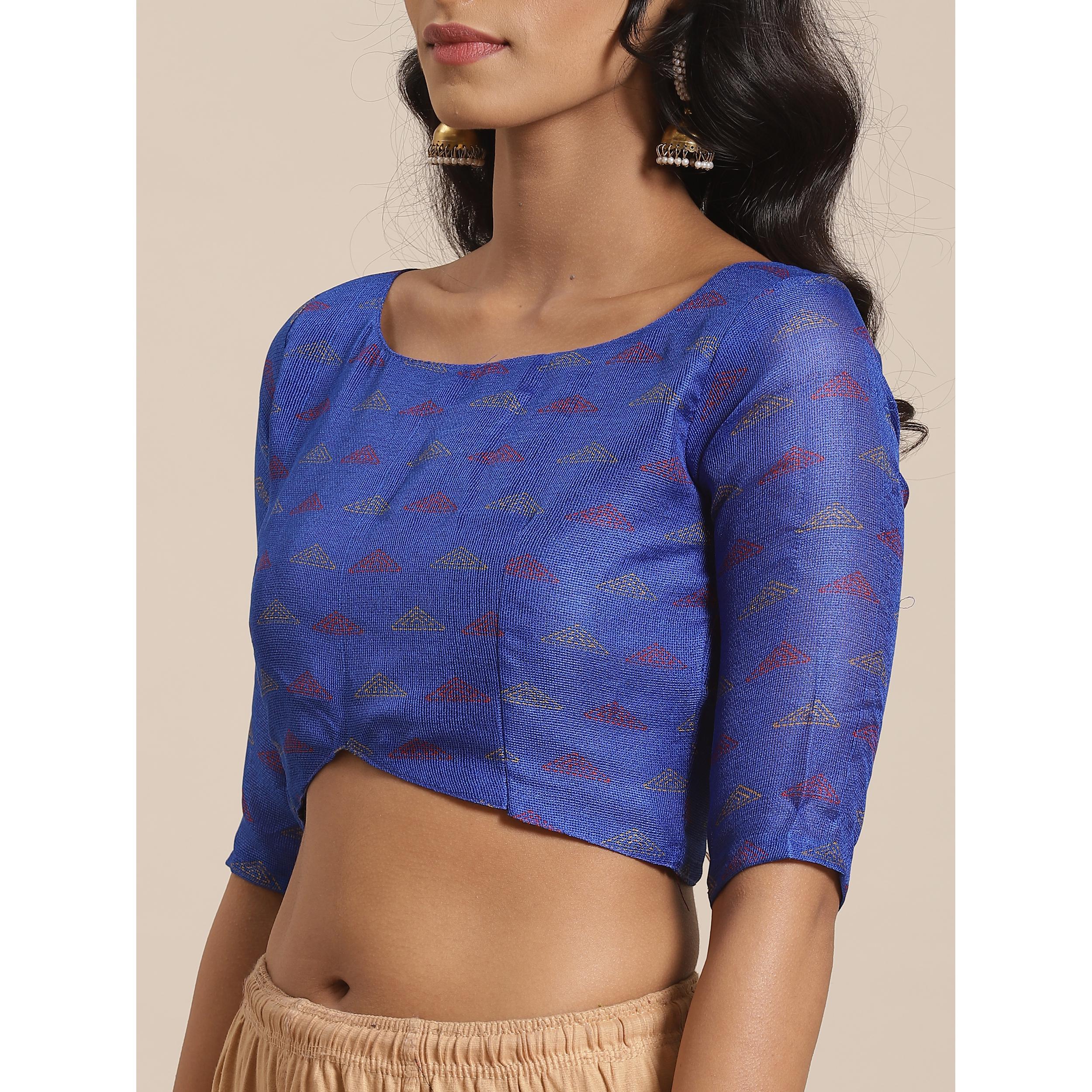 Attractive Blue Colored Casual Wear Printed Jute Silk Saree - Peachmode