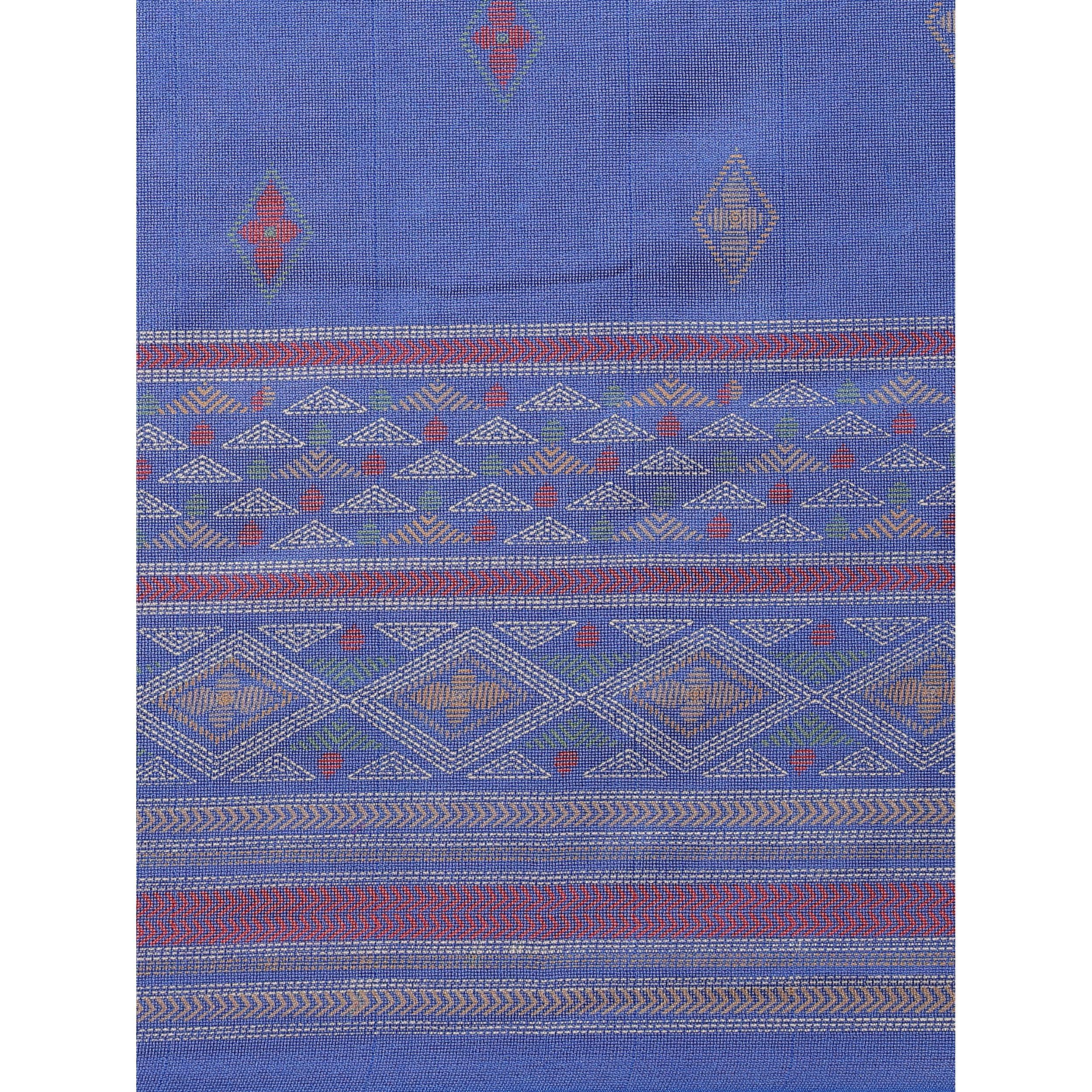 Attractive Blue Colored Casual Wear Printed Jute Silk Saree - Peachmode