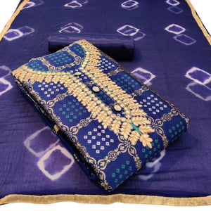 Attractive Blue Colored Partywear Embroidered Banarasi Jacquard Dress Material - Peachmode