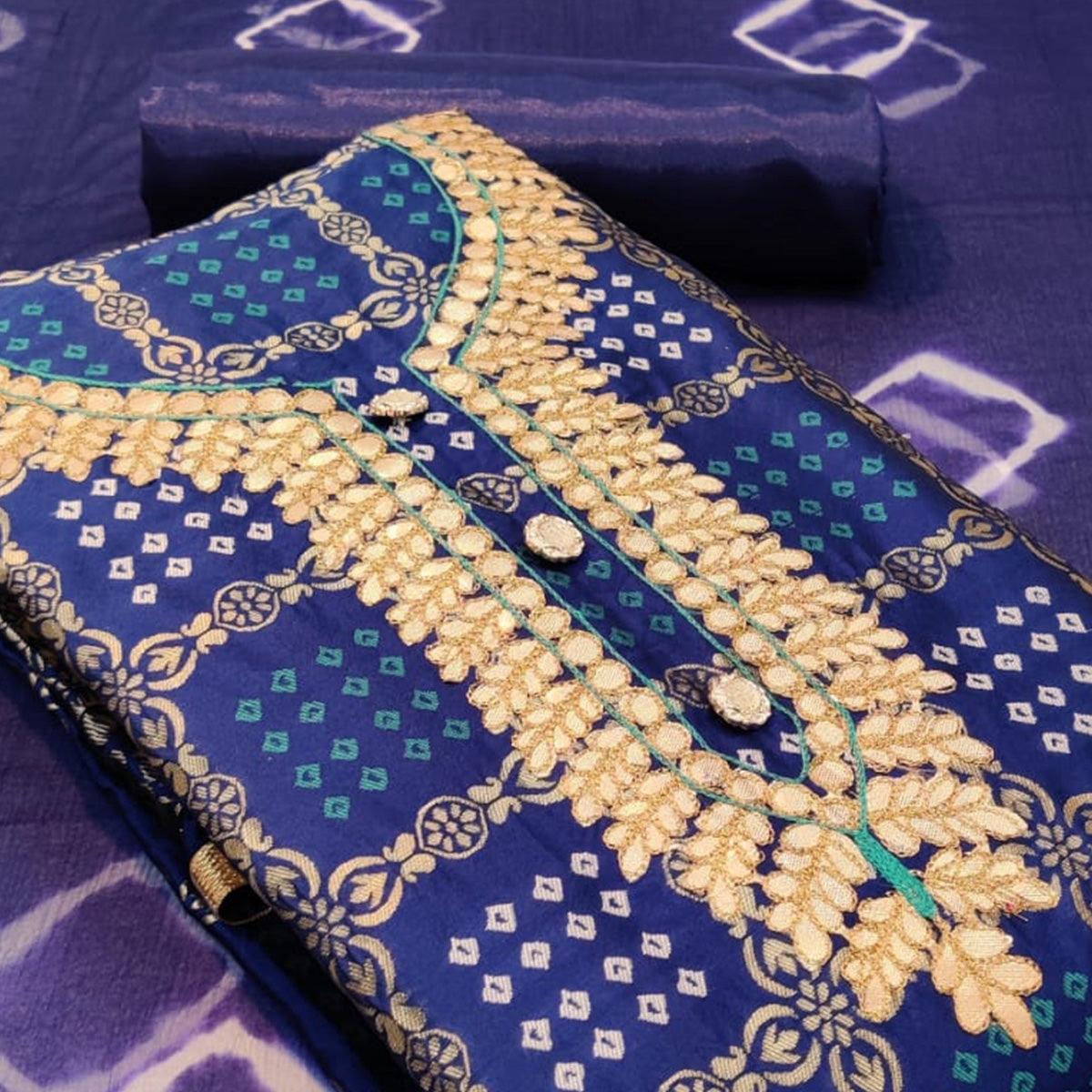 Attractive Blue Colored Partywear Embroidered Banarasi Jacquard Dress Material - Peachmode