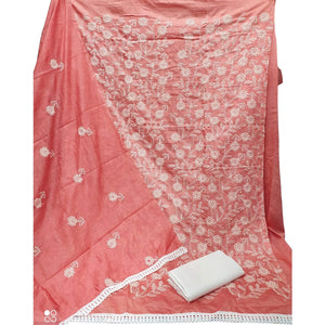 Attractive Gajari Pink Colored Casual Wear Embroidered Chanderi Dywel Dress Material - Peachmode
