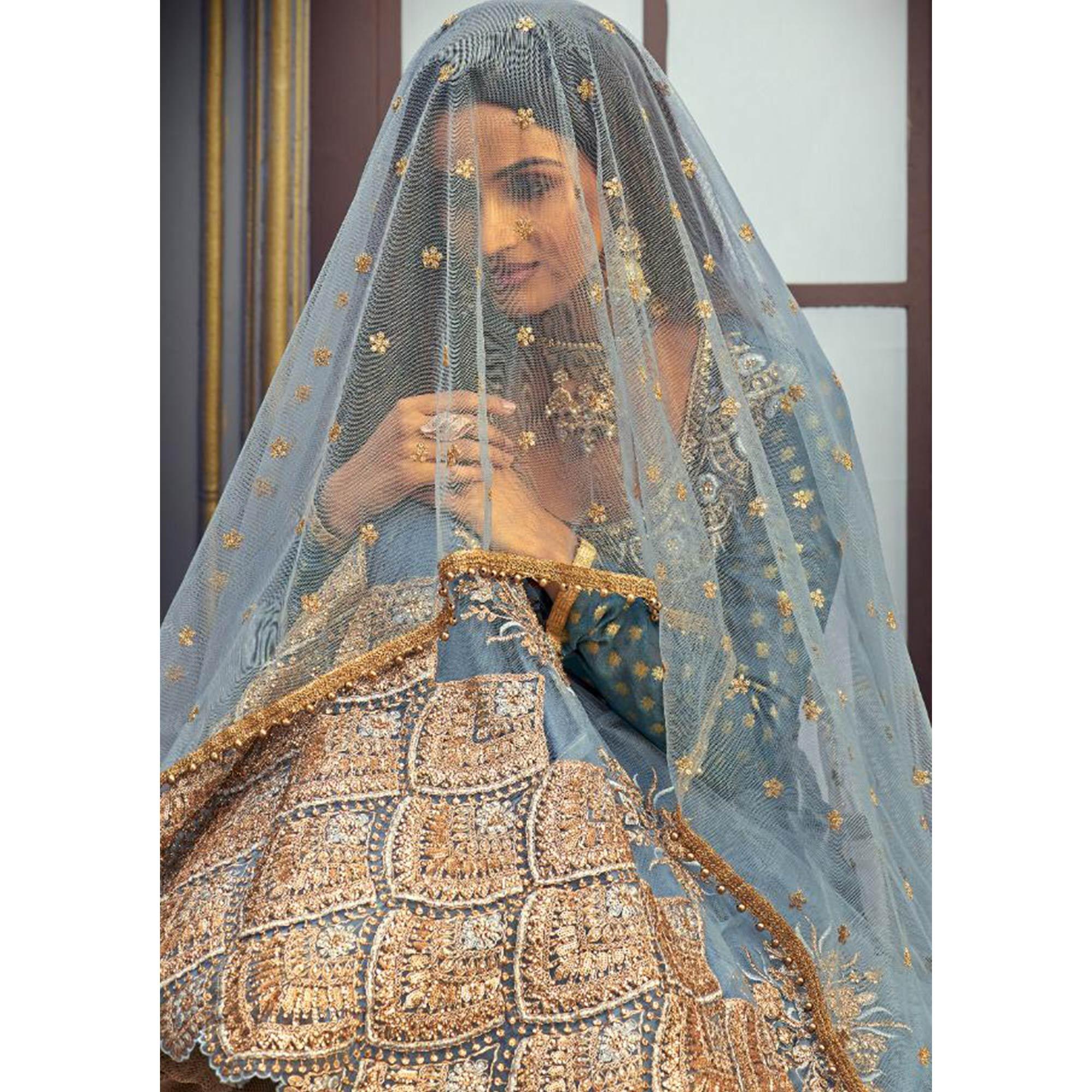 Attractive Green-Beige Coloured Embroidered Partywear Butterfly Net Anarkali Suit - Peachmode