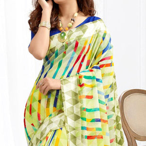 Attractive Green Colored Casual Printed Cotton Saree - Peachmode