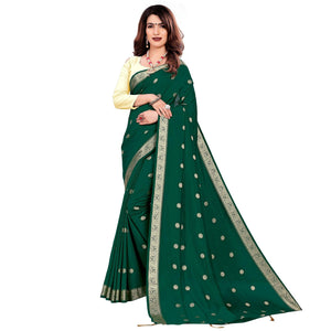 Attractive Green Colored Casual Wear Embroidered Art Silk Saree With Tassels - Peachmode