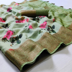 Attractive Green Colored Festive Wear Woven Banarasi Silk Saree - Peachmode