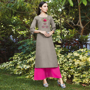 Attractive Grey Colored Casual Wear Embroidered Cotton Sulb Kurti - Peachmode