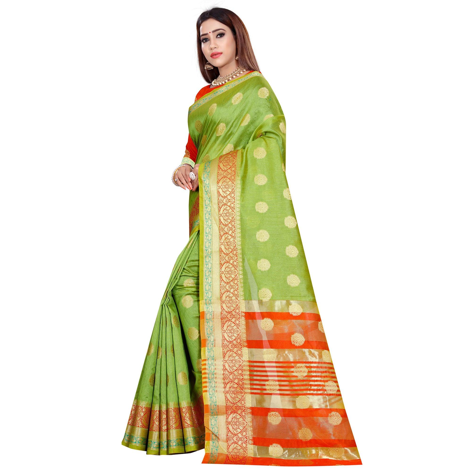 Attractive Light Green Colored Festive Wear Woven Art Silk Saree - Peachmode