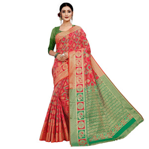 Attractive Light Pink Colored Festive Wear Woven Cotton Silk Saree - Peachmode