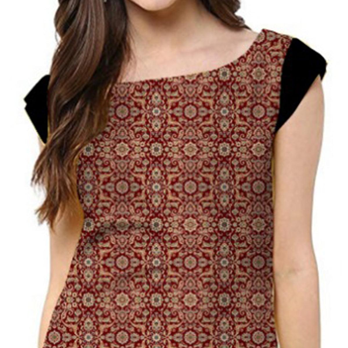 Attractive Maroon Colored Casual Printed Crepe Kurti - Peachmode