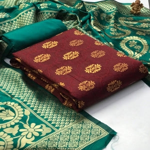 Attractive Maroon Colored Casual Wear Banarasi Silk Dress Material - Peachmode