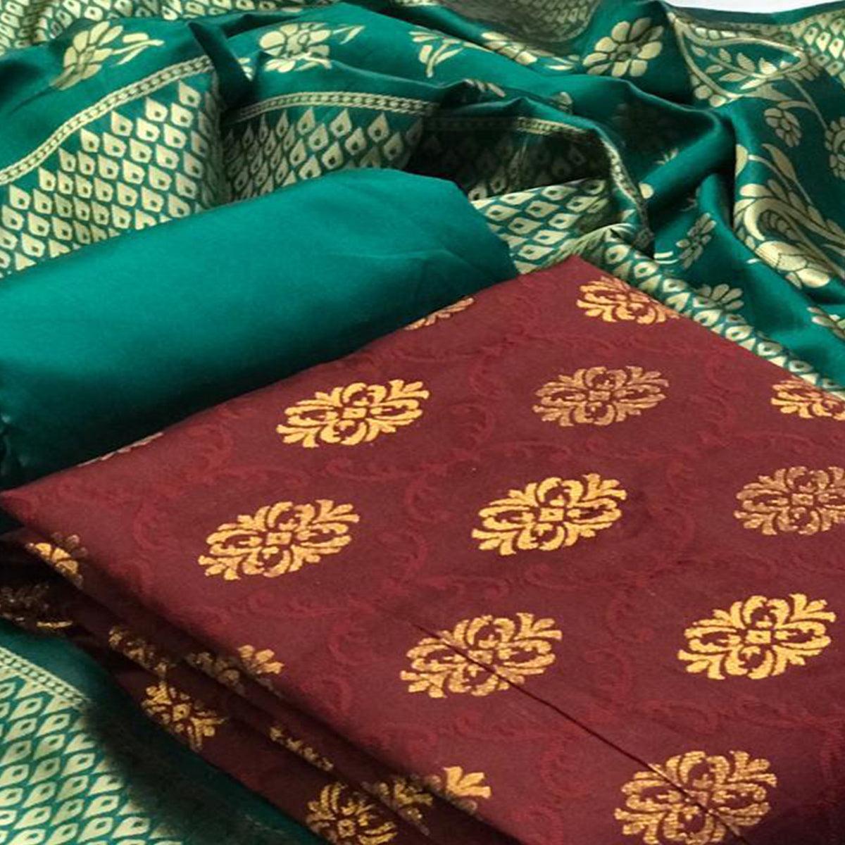 Attractive Maroon Colored Casual Wear Banarasi Silk Dress Material - Peachmode