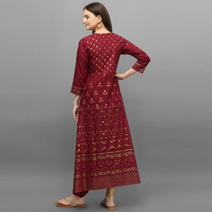Attractive Maroon Coloured Casual Wear Printed Rayon Malai Kurti - Peachmode