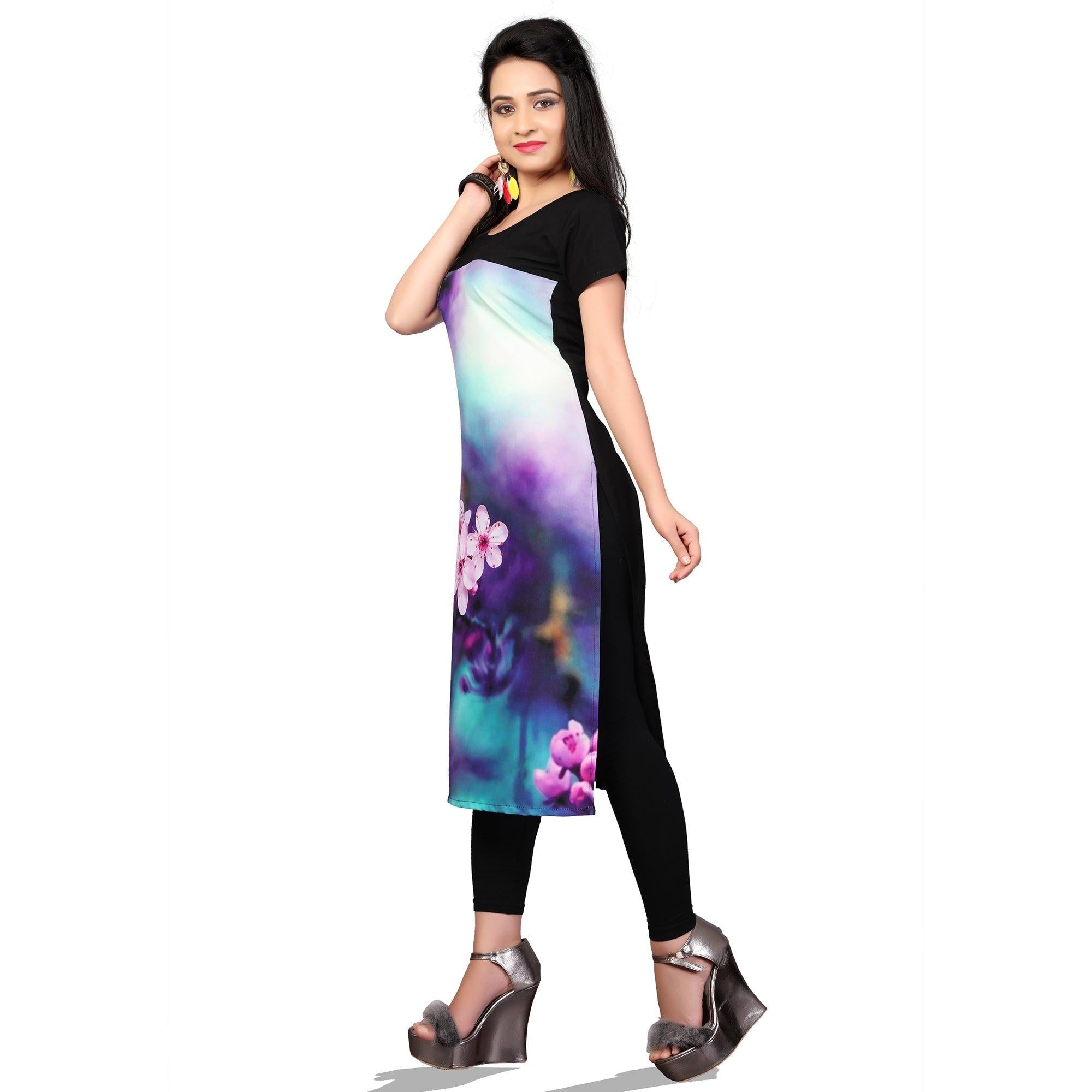 Attractive Multi Colored Casual Printed Crepe Kurti - Peachmode