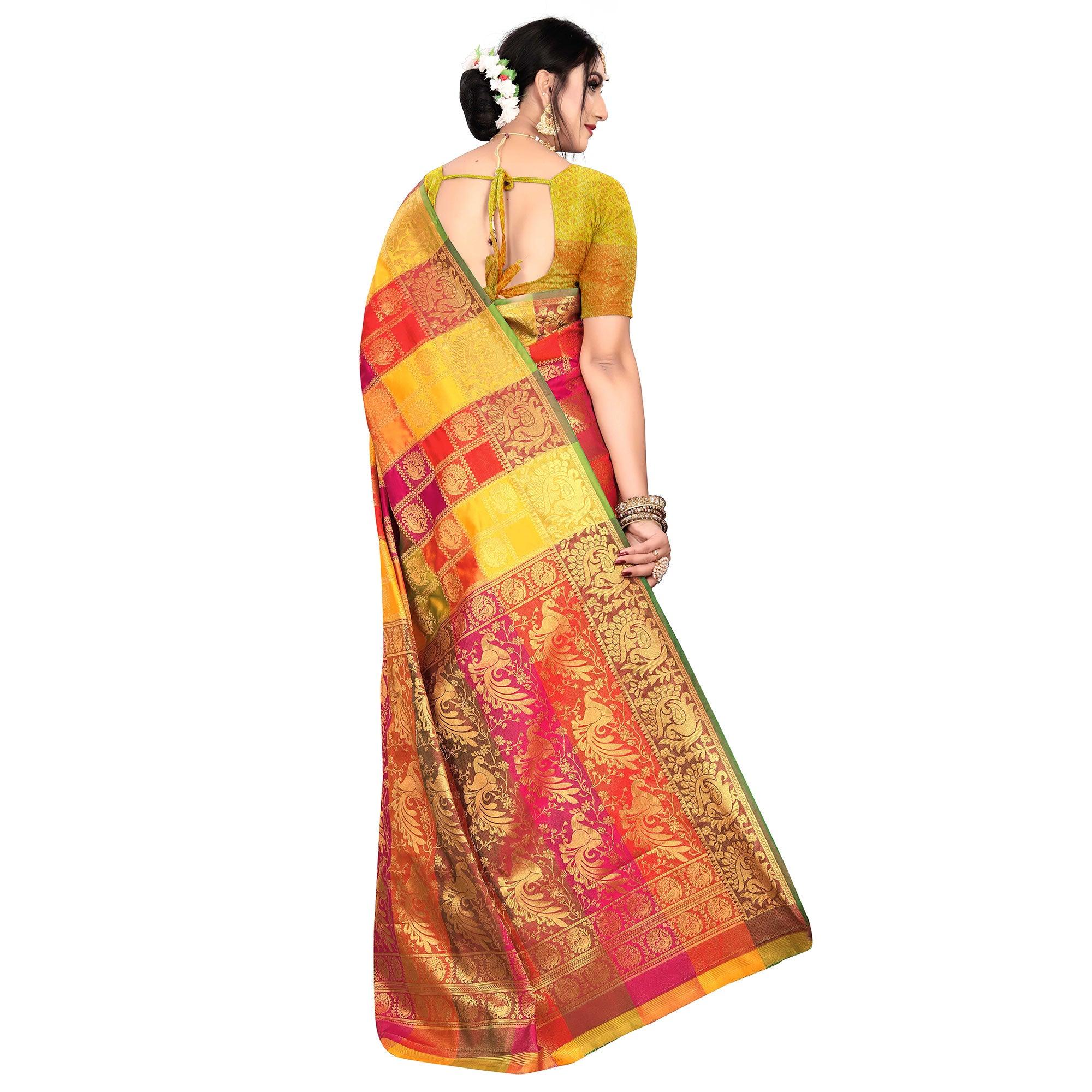 Attractive Multi Colored Festive Wear Woven Art Silk Saree - Peachmode
