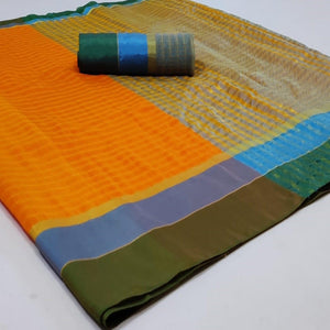 Attractive Mustard Yellow Colored Festive Wear Woven Cotton Saree - Peachmode