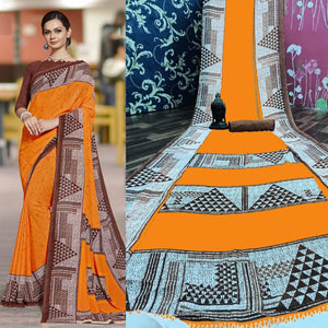 Attractive Orange Colored Casual Printed Georgette Saree - Peachmode