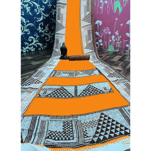 Attractive Orange Colored Casual Printed Georgette Saree - Peachmode