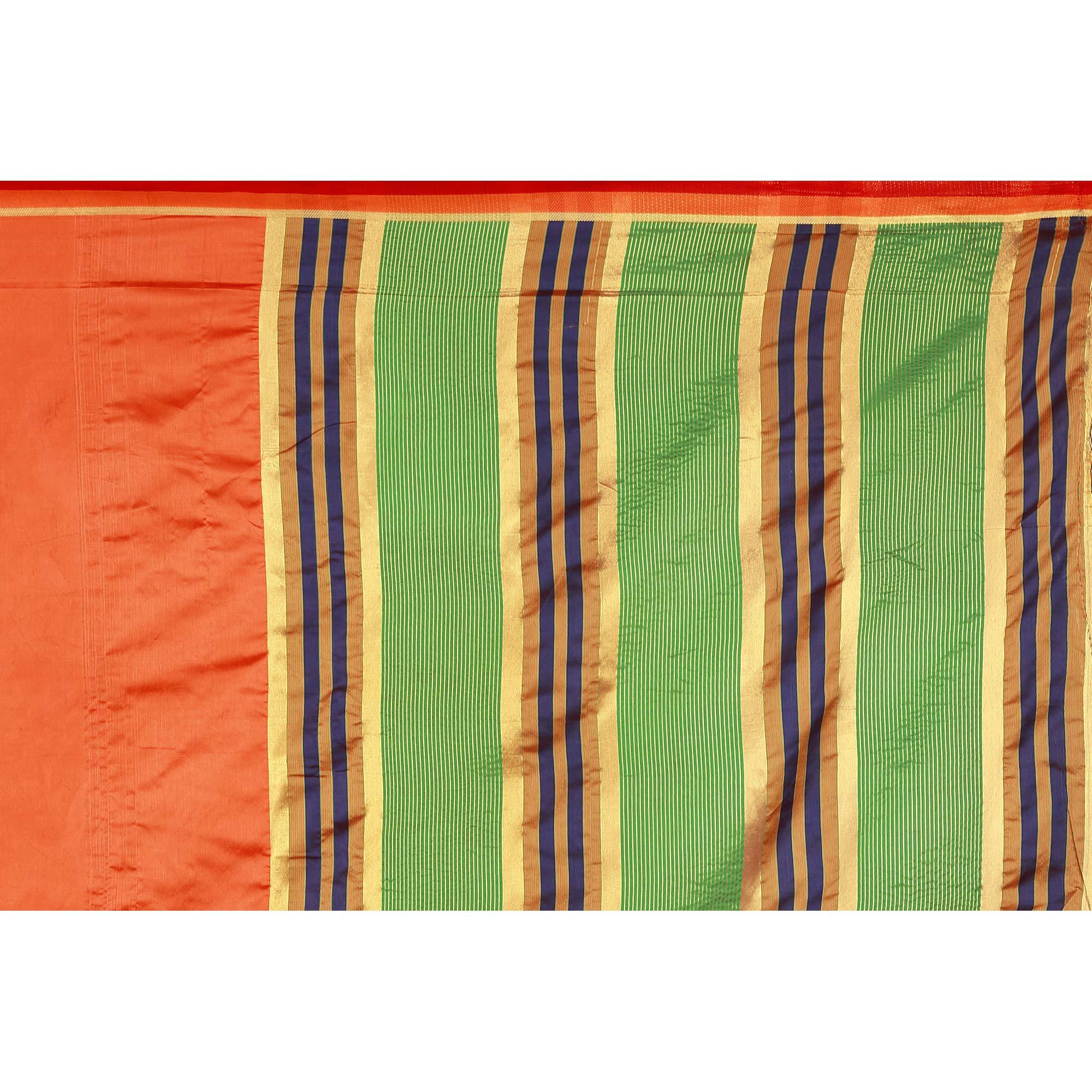 Attractive Orange Colored Festive Wear Woven Silk Saree - Peachmode