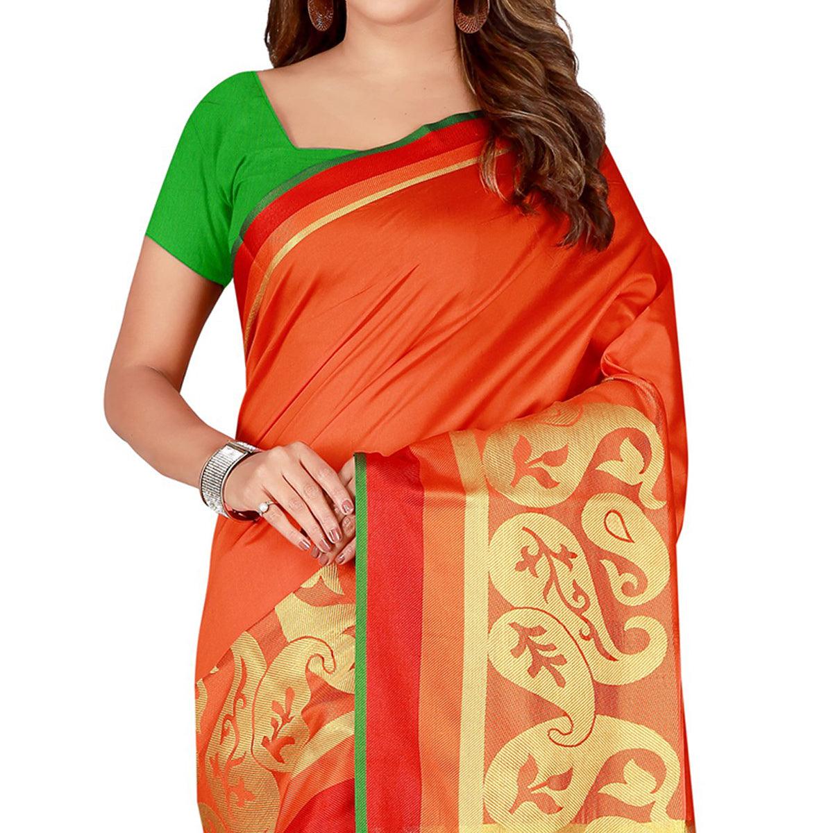 Attractive Orange Colored Festive Wear Woven Silk Saree - Peachmode