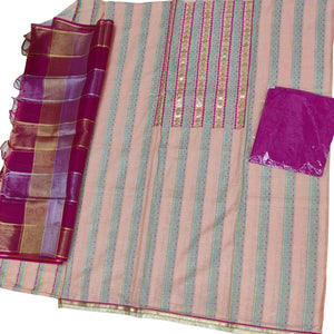 Attractive Peach Colored Casual Embroidered Cotton Dress Material - Peachmode