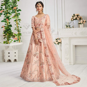 Attractive Peach Coloured Festive Wear Embroidered Silk Lehenga Choli - Peachmode