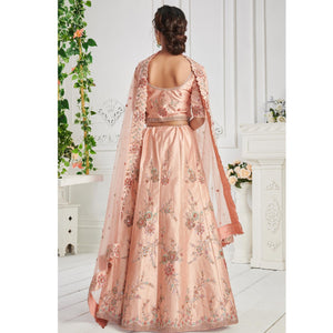 Attractive Peach Coloured Festive Wear Embroidered Silk Lehenga Choli - Peachmode