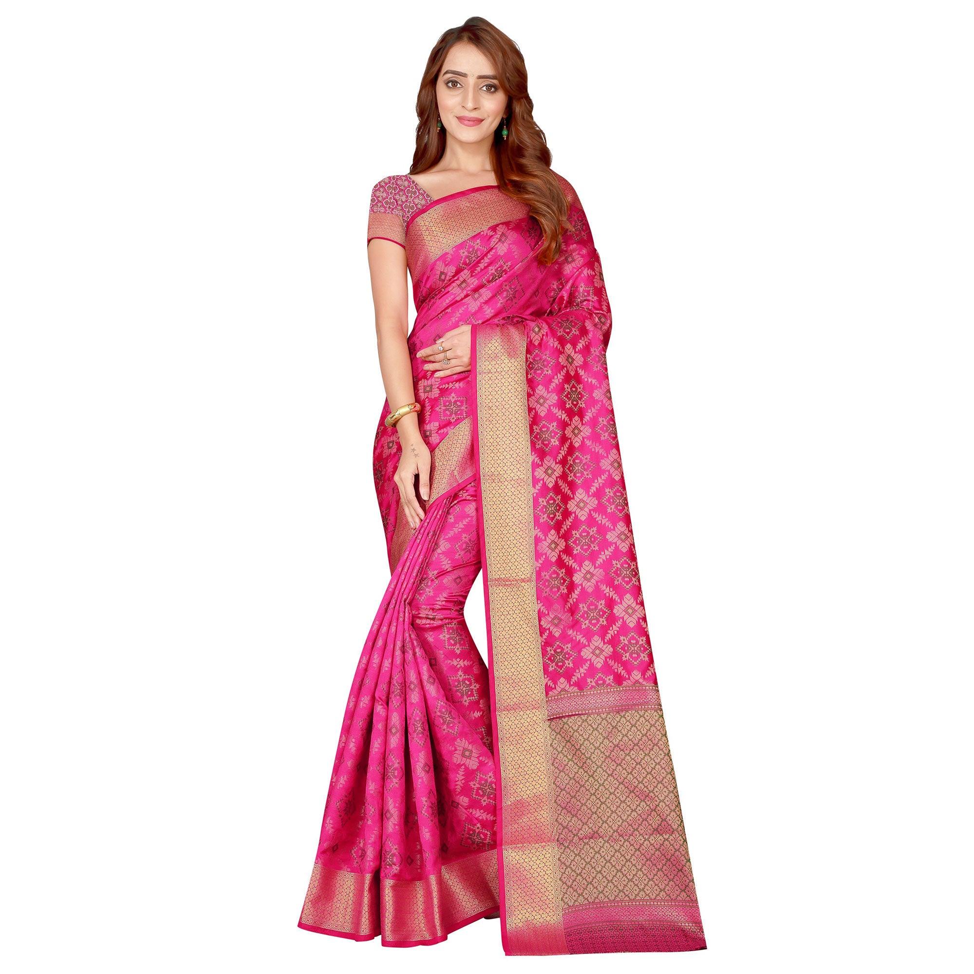 Attractive Pink Color festive Wear silk Saree - Peachmode
