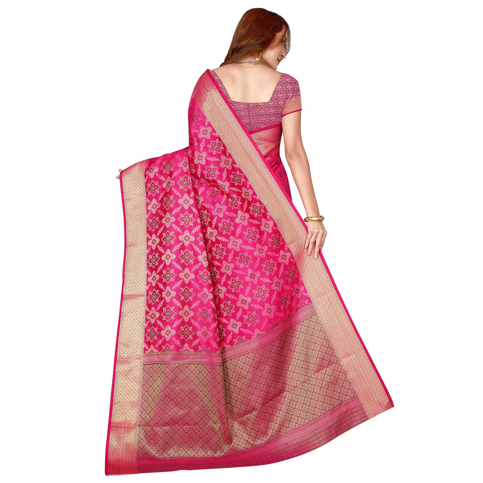 Attractive Pink Color festive Wear silk Saree - Peachmode
