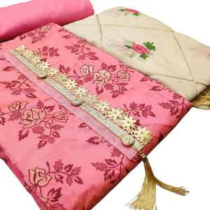 Attractive Pink Colored Casual Wear Printed Modal Silk Dress Material - Peachmode